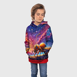 Толстовка-худи детская Муравей в космосе, цвет: 3D-красный — фото 2