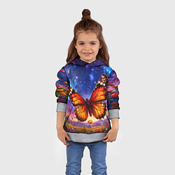 Толстовка-худи детская Бабочка в космосе, цвет: 3D-меланж — фото 2