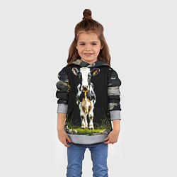 Толстовка-худи детская Корова на черном, цвет: 3D-меланж — фото 2
