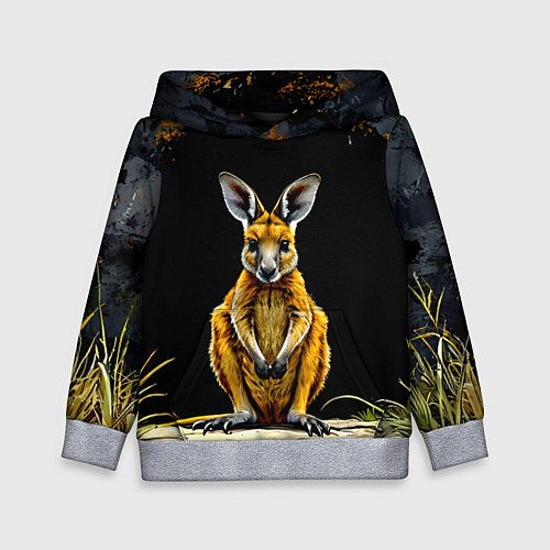 Детская толстовка Кенгуру на черном / 3D-Меланж – фото 1
