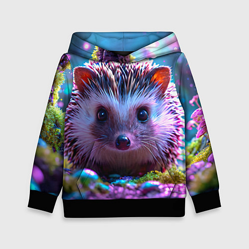 Детская толстовка Ёжики в сказаочном лесу / 3D-Черный – фото 1