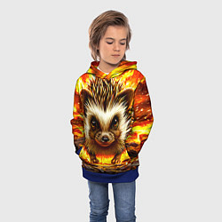 Толстовка-худи детская Еж в огне, цвет: 3D-синий — фото 2