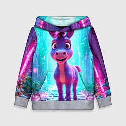 Толстовка-худи детская Ослик в неоновых искрах, цвет: 3D-меланж