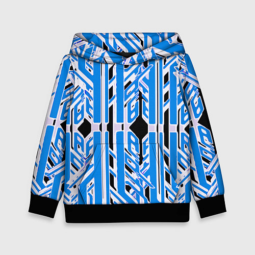 Детская толстовка Бело-синие техно полосы на чёрном фоне / 3D-Черный – фото 1
