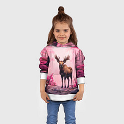 Толстовка-худи детская Лось в розовом лесу, цвет: 3D-белый — фото 2
