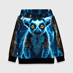 Толстовка-худи детская Лемур и удар молнии, цвет: 3D-черный