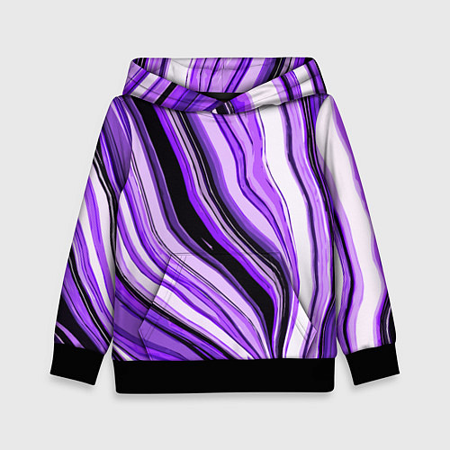 Детская толстовка Волнистые вертикальные чёрно-фиолетовые полосы / 3D-Черный – фото 1
