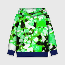Толстовка-худи детская Green and white abstraction on a black background, цвет: 3D-синий