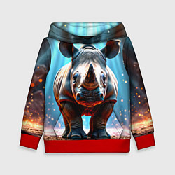 Толстовка-худи детская Носорог в лучах, цвет: 3D-красный