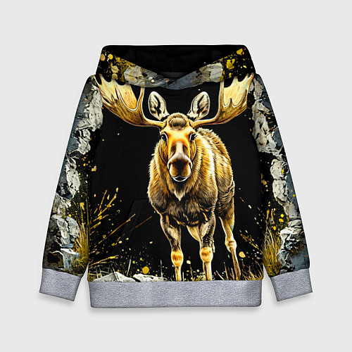 Детская толстовка Лось на черном / 3D-Меланж – фото 1