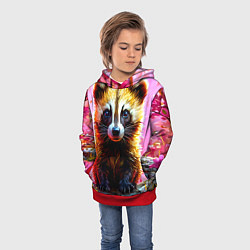 Толстовка-худи детская Росомаха в розовом лесу, цвет: 3D-красный — фото 2