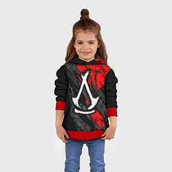 Толстовка-худи детская Assassins creed: shadows - белый логотип, цвет: 3D-красный — фото 2