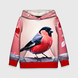Толстовка-худи детская Снегирь на розовом, цвет: 3D-красный