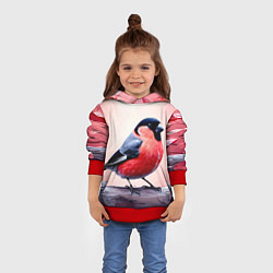 Толстовка-худи детская Снегирь на розовом, цвет: 3D-красный — фото 2
