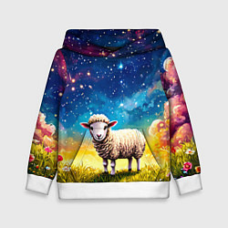Толстовка-худи детская Овечка и звездное небо, цвет: 3D-белый