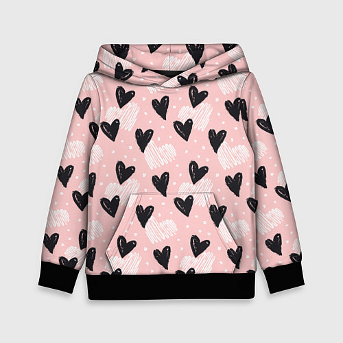 Детская толстовка Романтичный паттерн с сердечками на розовом фоне / 3D-Черный – фото 1