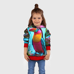 Толстовка-худи детская Тукан в джунглях, цвет: 3D-красный — фото 2