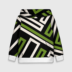 Толстовка-худи детская Прямоугольники по диагонали-зеленый, черный, цвет: 3D-белый