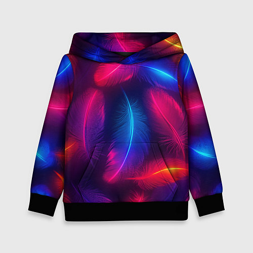 Детская толстовка Вспыхивающие перья - неоновое свечение / 3D-Черный – фото 1