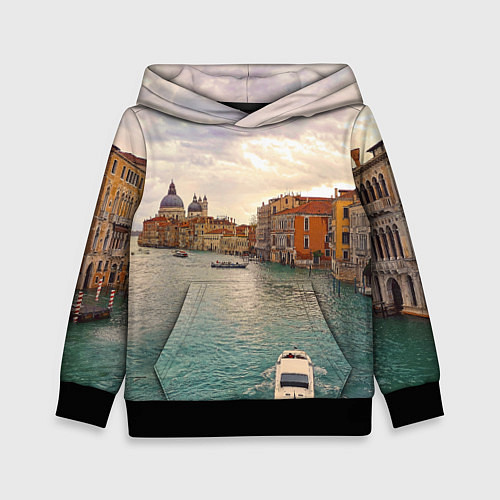 Детская толстовка Гранд-канал Венеции - городской пейзаж / 3D-Черный – фото 1