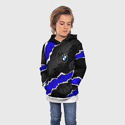 Толстовка-худи детская BMW - синие разрывы, цвет: 3D-белый — фото 2