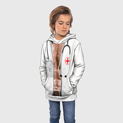 Толстовка-худи детская Костюм доктора с накаченным телом, цвет: 3D-белый — фото 2