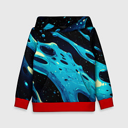 Толстовка-худи детская Синие волны краски на черном, цвет: 3D-красный