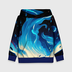Толстовка-худи детская Бело-синее пламя из абстрактных красок, цвет: 3D-синий
