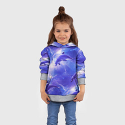 Толстовка-худи детская Дельфины в волшебном море паттерн, цвет: 3D-меланж — фото 2