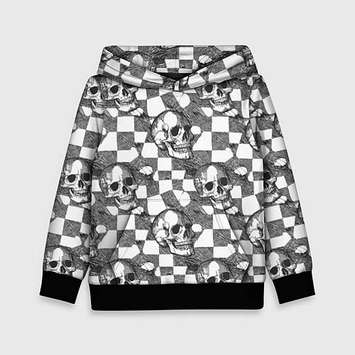 Детская толстовка Черепа и клетчатый фон с дырами / 3D-Черный – фото 1