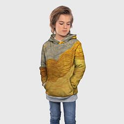 Толстовка-худи детская Золотые волны на сером текстура, цвет: 3D-меланж — фото 2