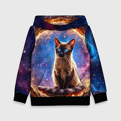 Детская толстовка Сиамская кошка в космосе / 3D-Черный – фото 1