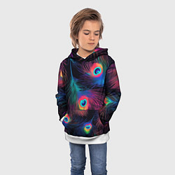Толстовка-худи детская Павлиньи перья - разные оттенки, цвет: 3D-белый — фото 2