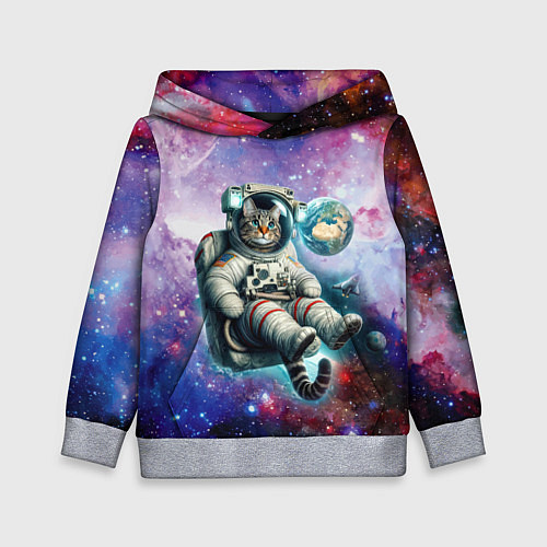 Детская толстовка Brave cat in space - ai art / 3D-Меланж – фото 1