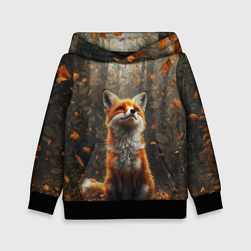 Детская толстовка Довольный лис в лесной чаще / 3D-Черный – фото 1
