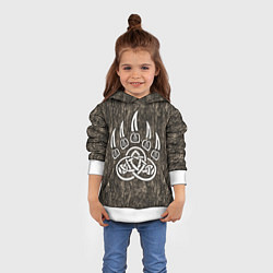Толстовка-худи детская Символ Велеса - лапа медведя в текстуре древа, цвет: 3D-белый — фото 2