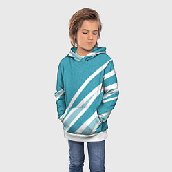 Толстовка-худи детская Бело-голубой абстракция с полосами, цвет: 3D-белый — фото 2
