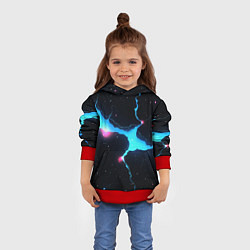 Толстовка-худи детская Голубой разлом в черной текстуре, цвет: 3D-красный — фото 2