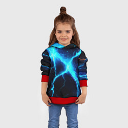 Толстовка-худи детская Голубой разлом из молний, цвет: 3D-красный — фото 2