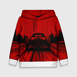 Толстовка-худи детская Спорткар на красном фоне, цвет: 3D-белый