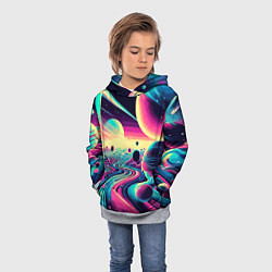 Толстовка-худи детская Неоновый разноцветный космос, цвет: 3D-меланж — фото 2