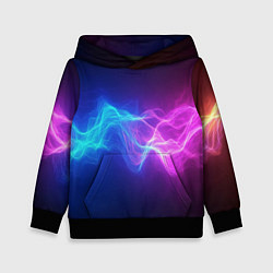 Толстовка-худи детская Звуковая волна неоновый узор, цвет: 3D-черный