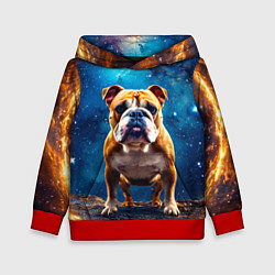 Толстовка-худи детская Бульдог в космосе, цвет: 3D-красный