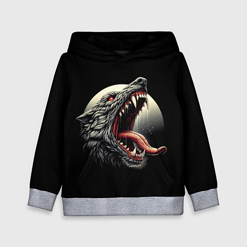 Детская толстовка Волчья морда на фоне луны - нейроарт / 3D-Меланж – фото 1