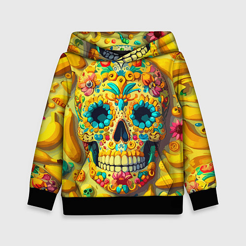 Детская толстовка Красочный летний паттерн с черепом - нейроарт / 3D-Черный – фото 1
