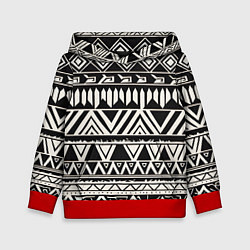 Толстовка-худи детская Черно белый орнамент в этническом стиле, цвет: 3D-красный