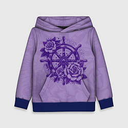 Толстовка-худи детская Штурвал в розах, цвет: 3D-синий