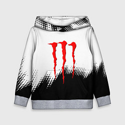 Толстовка-худи детская Monster energy чёрно белые краски, цвет: 3D-меланж