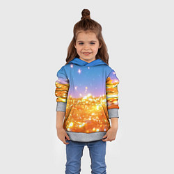 Толстовка-худи детская Золотые шарики на голубом фоне, цвет: 3D-меланж — фото 2