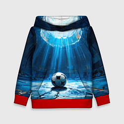 Толстовка-худи детская Футбольный мяч в синем, цвет: 3D-красный